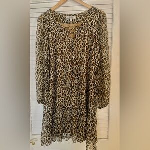 Joie Women’s Arioste Silk Mini Dress Leopard Print Belted 100% Silk Size L- EUC